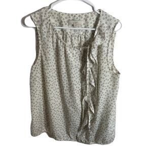 Loft XL Polka Dot Blouse Top Ruffle Sleeveless Shirt Black Off White